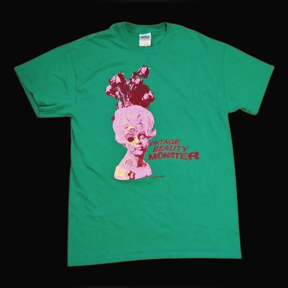 Vintage Beauty Monster Graphic Tee - Green and Pink, Size Med - Picture 1 of 3